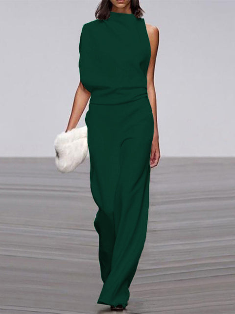 Street Wave Womens Jumpsuit Asymmetric One Shoulder Wide Leg Party Wear