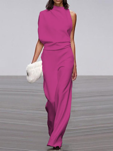 Street Wave Womens Jumpsuit Asymmetric One Shoulder Wide Leg Party Wear