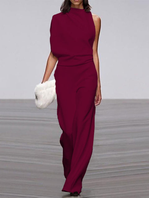 Street Wave Womens Jumpsuit Asymmetric One Shoulder Wide Leg Party Wear