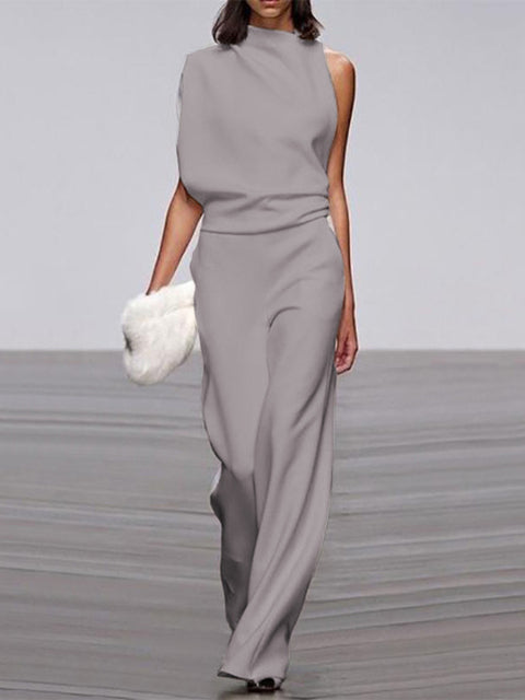 Street Wave Womens Jumpsuit Asymmetric One Shoulder Wide Leg Party Wear