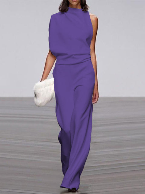Street Wave Womens Jumpsuit Asymmetric One Shoulder Wide Leg Party Wear