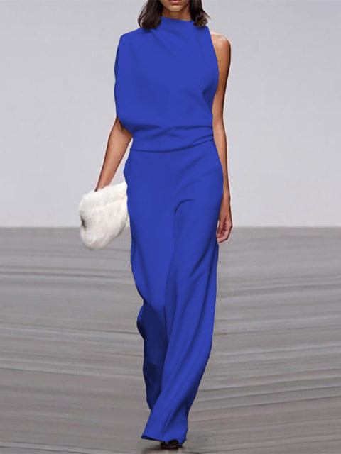 Street Wave Womens Jumpsuit Asymmetric One Shoulder Wide Leg Party Wear