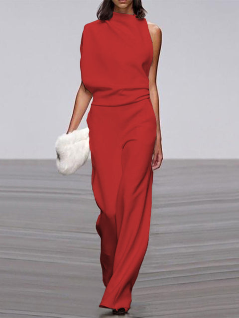 Street Wave Womens Jumpsuit Asymmetric One Shoulder Wide Leg Party Wear