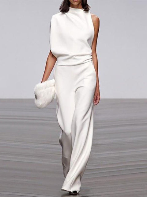 Street Wave Womens Jumpsuit Asymmetric One Shoulder Wide Leg Party Wear