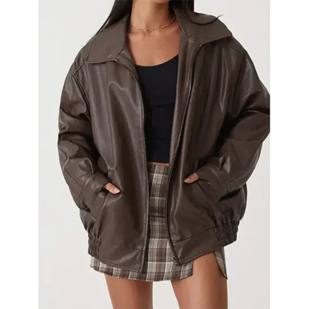 Streetwave Oversized Winter Jacket For Women Warm Faux Leather Look Classic Coat