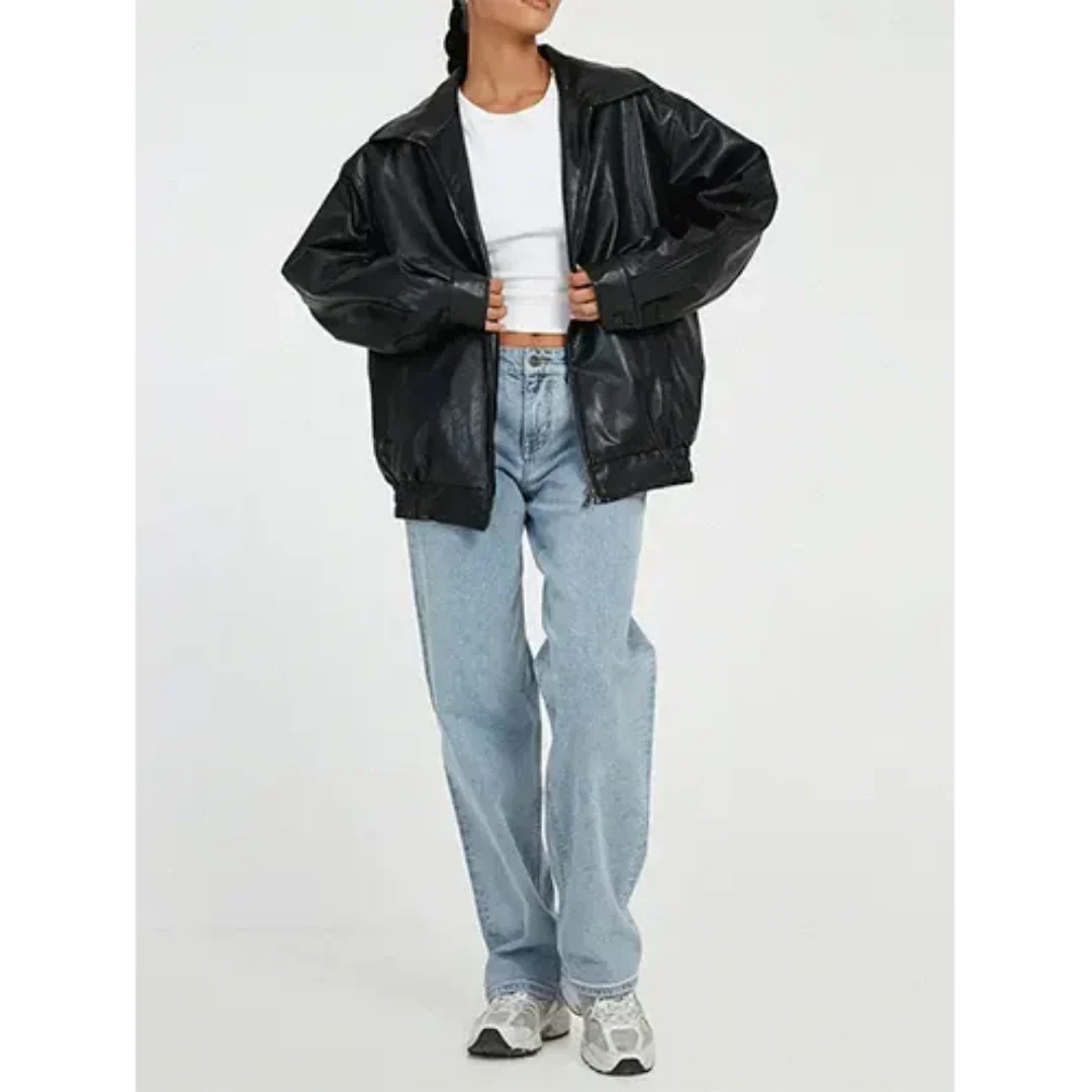 Streetwave Oversized Winter Jacket For Women Warm Faux Leather Look Classic Coat