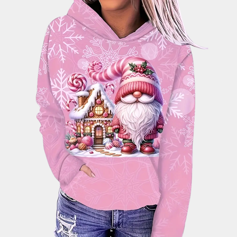 Street-Wave Women's Christmas Hoodie Cozy Festive Santa Print Winter Sweatshirt