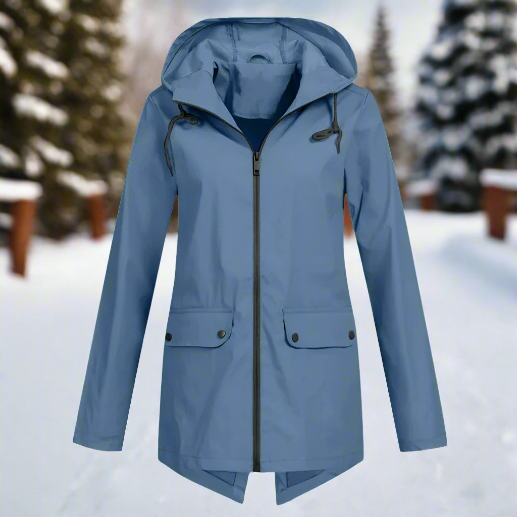 Street-wave Hooded Raincoat Unisex Thigh-Length Front Zip With Adjustable Hood For Urban Commuters