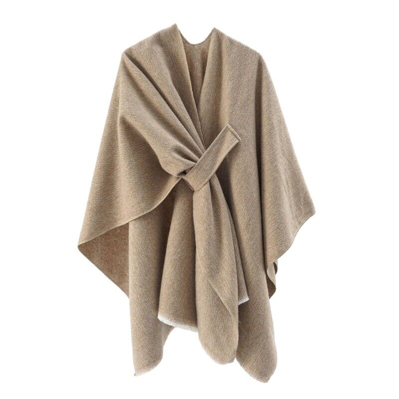 Street-wave Cashmere Poncho With Band Detail Retro Chic Winter Wrap For Style Conscious Adults