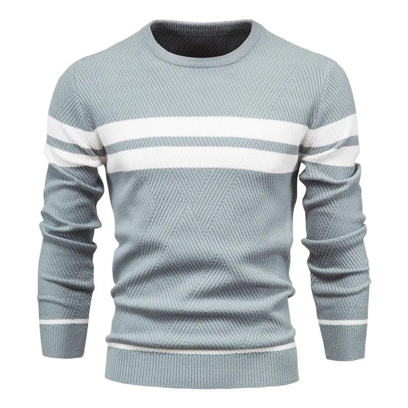 Street-wave Striped Cotton Knit Pullover For Men Modern Comfortable Everyday Essential