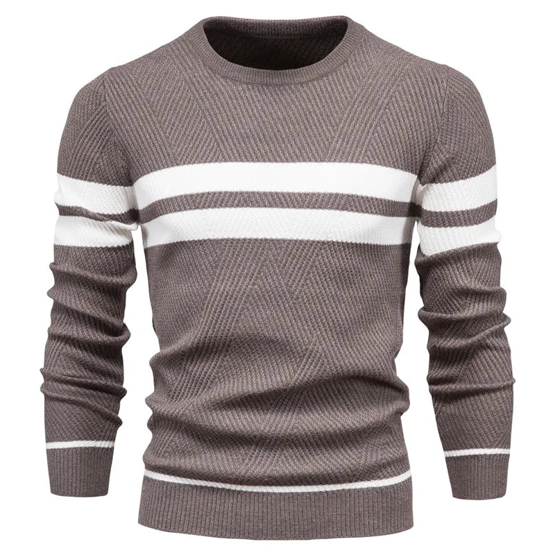 Street-wave Striped Cotton Knit Pullover For Men Modern Comfortable Everyday Essential
