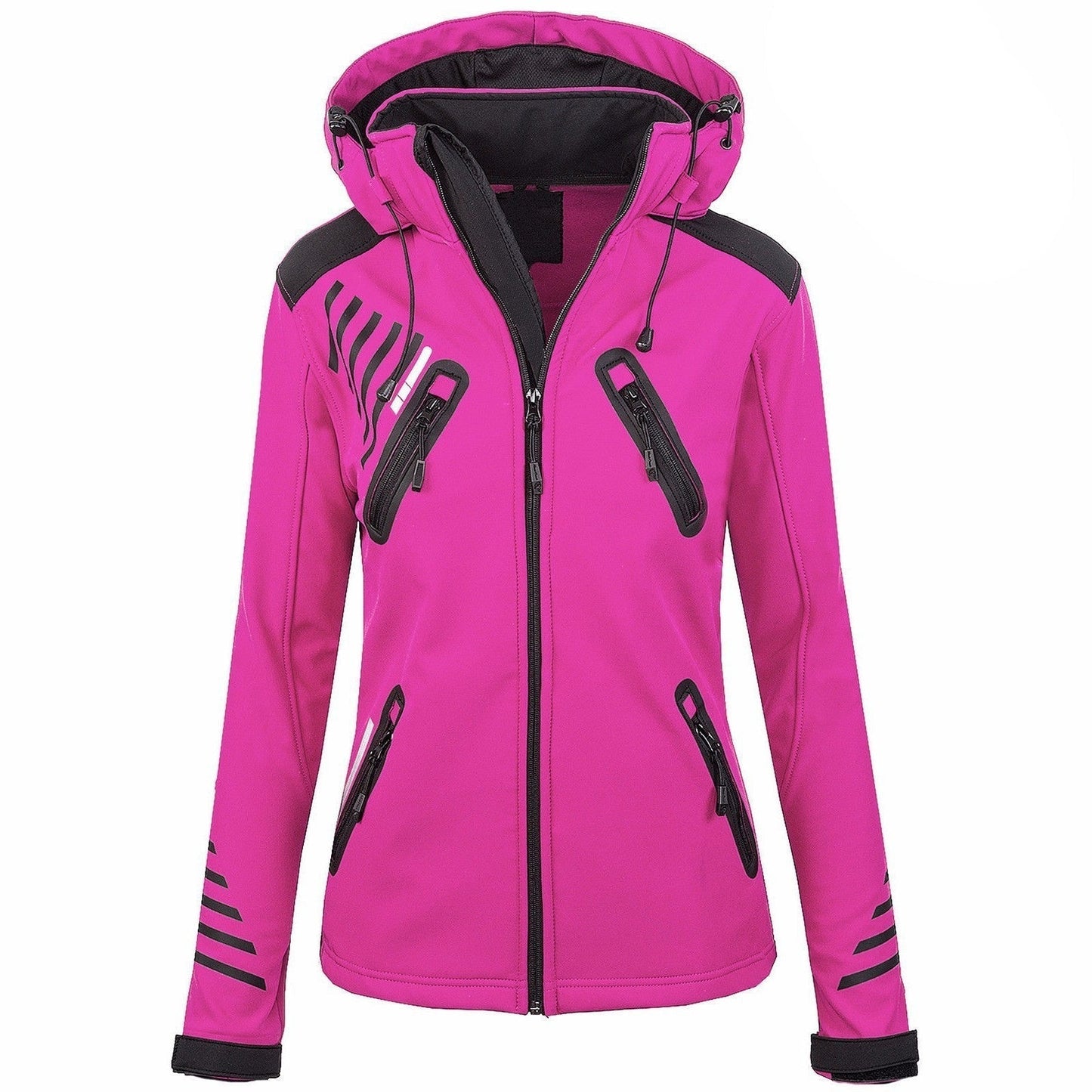 Street Wave Women's Minimalist Outdoor Coat With Hood And Strategic Zipper Pockets For All Weather Comfort