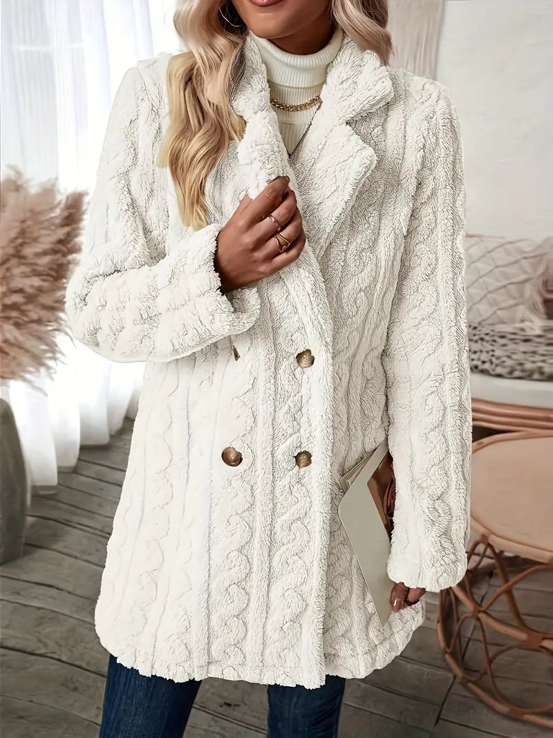 Streetwave Long Knit Coat With Lapel For Women Cozy Winter Layer Button Front Versatile Wardrobe Essential