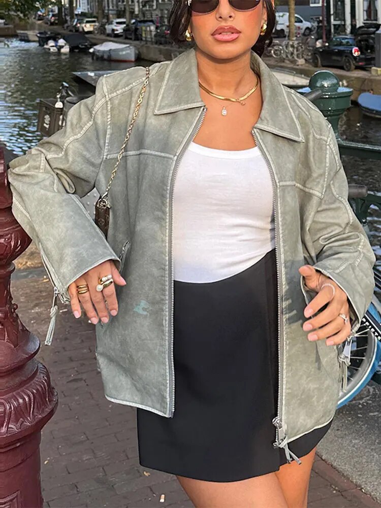 Street-wave Oversized Unisex Faux Leather Jacket Warm Cozy Streetwear Essential For Cold Days