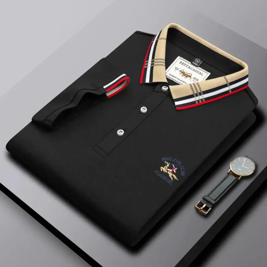 Kairo Classic Polo Shirt For Men By Street-Wave Navy With Contrast Striped Collar And Three Button Placket