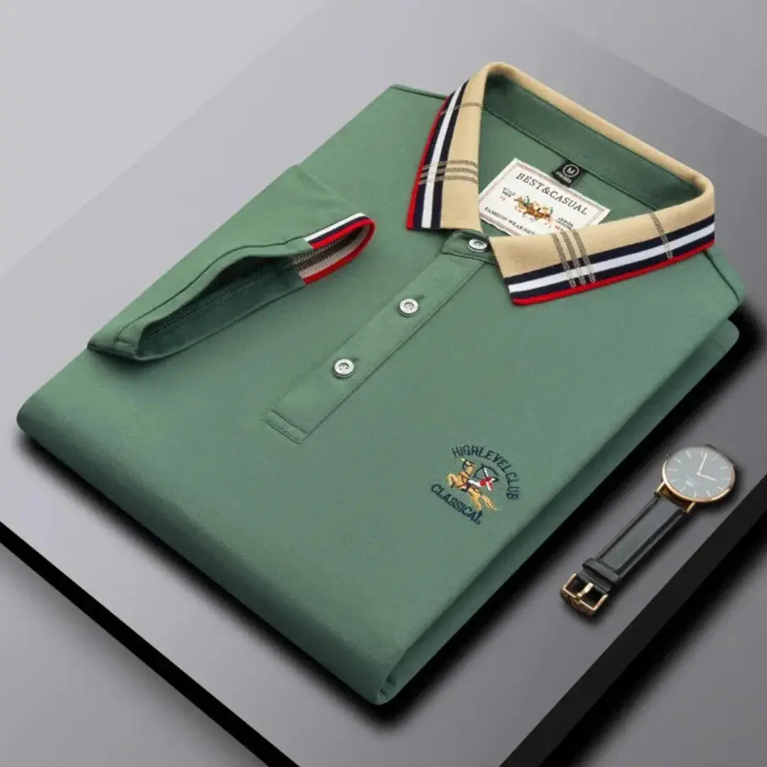 Kairo Classic Polo Shirt For Men By Street-Wave Navy With Contrast Striped Collar And Three Button Placket