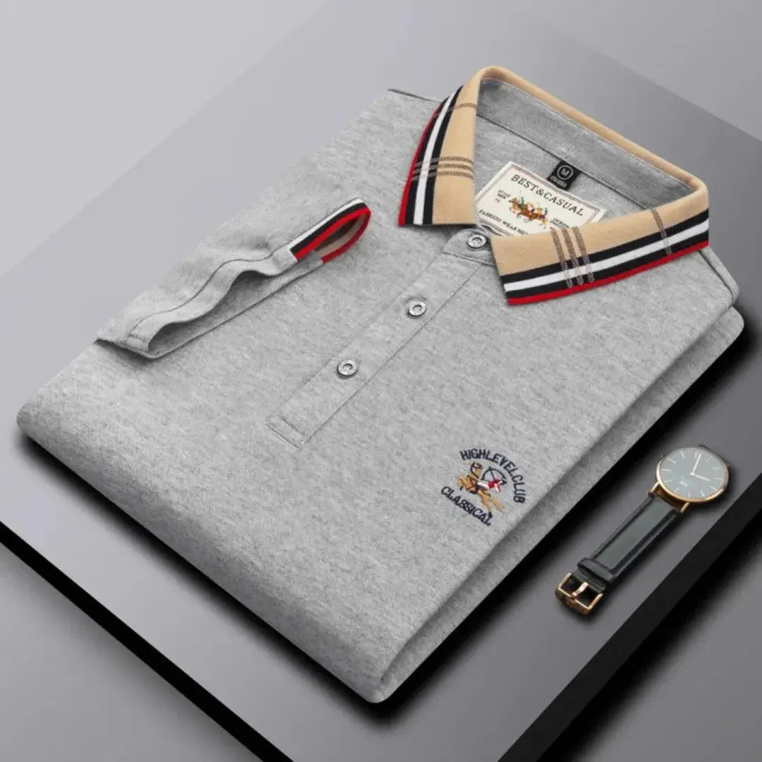 Kairo Classic Polo Shirt For Men By Street-Wave Navy With Contrast Striped Collar And Three Button Placket