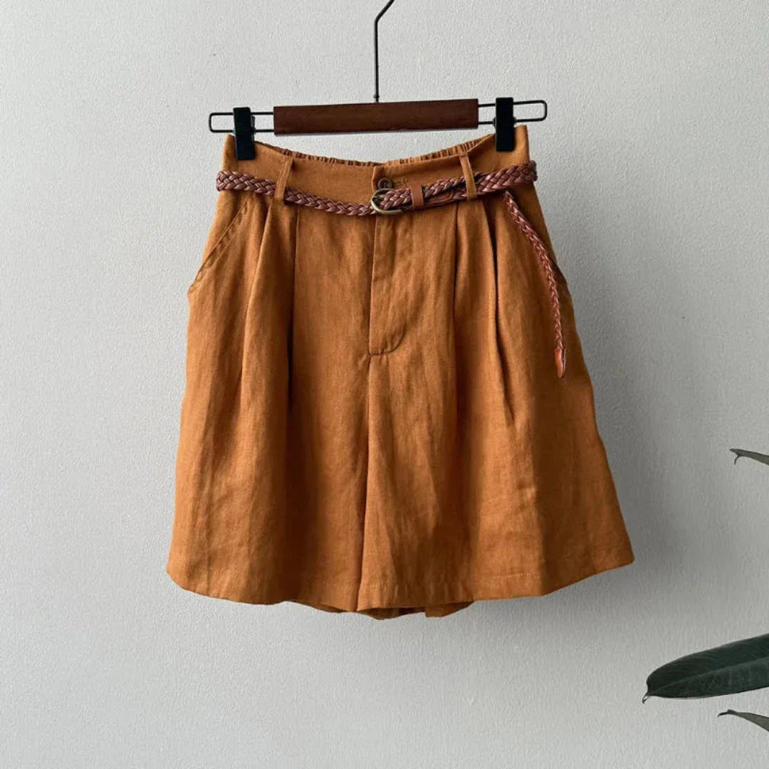 Kayla High-Waisted Belted Linen Shorts