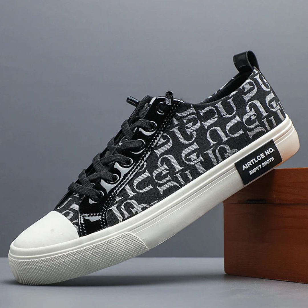 Keiran Typewalk Sneakers For Men With All Over Type Print Flexible Sole Padded Collar And Tongue Streetwear Style