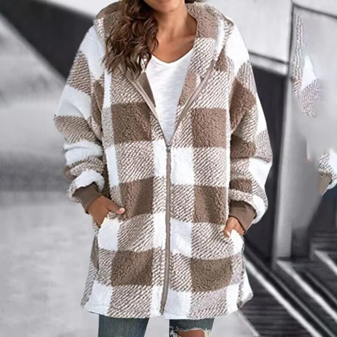 LETITIA Luxurious Plaid Oversize Hoodie For Women Soft Breathable Polyester Cozy Comfort Street-Wave
