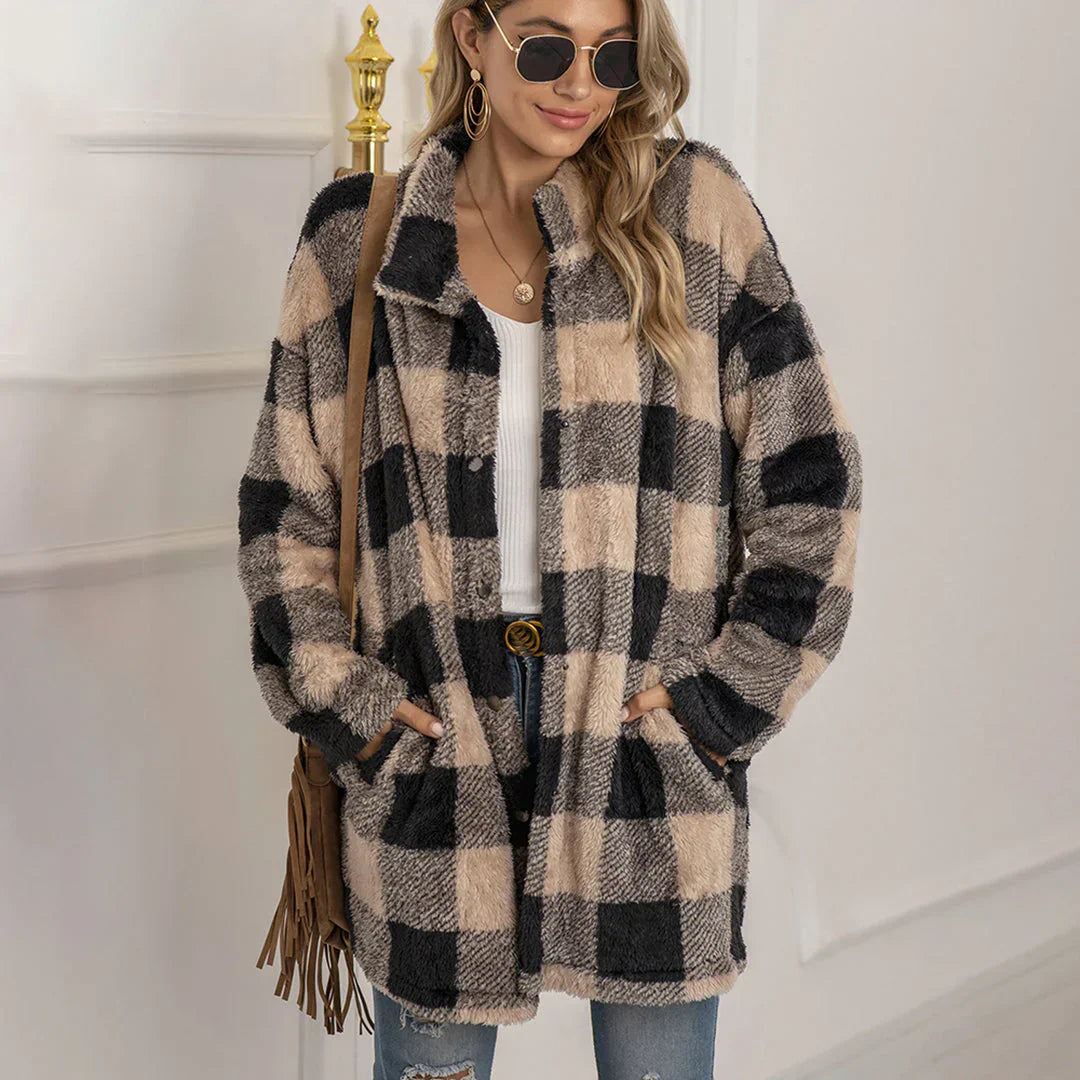 Street Wave Cozy Plaid Jacket for Women With Soft Plush Warmth And Functional Pockets