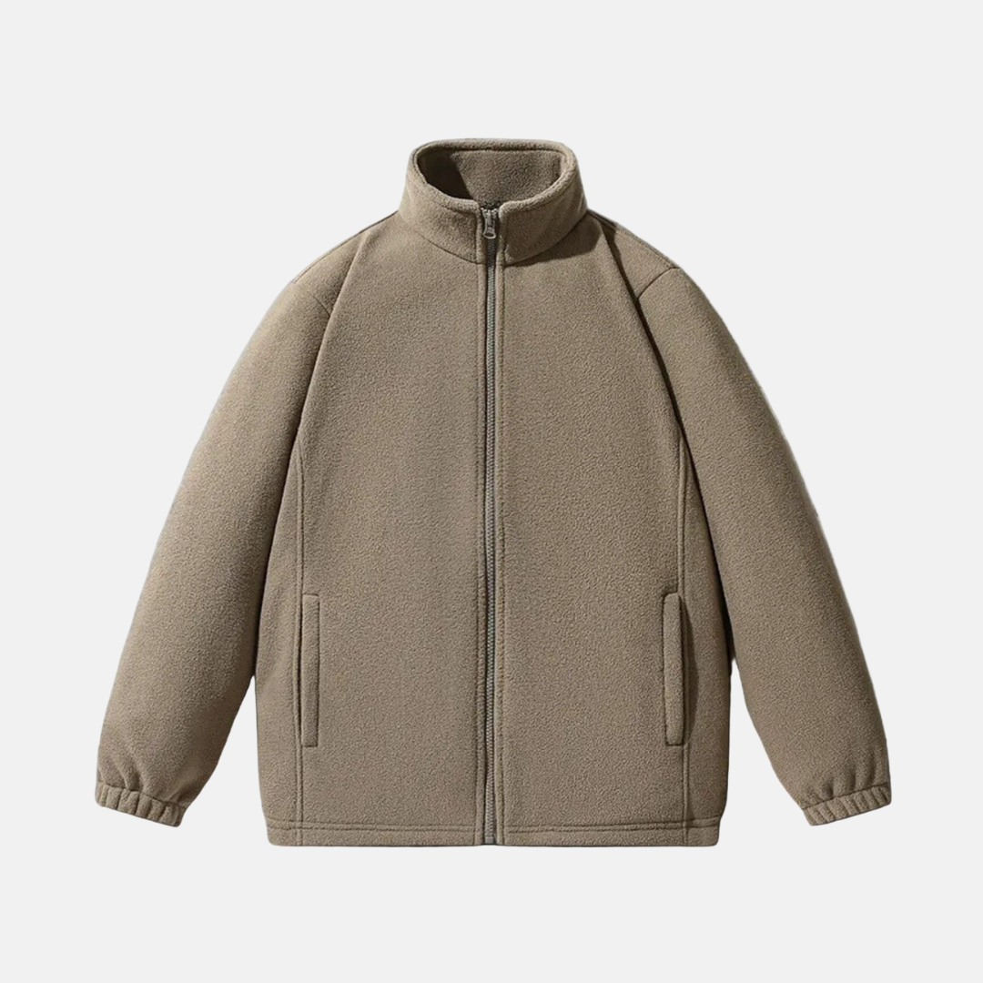 Men's Fleece Jacket With Stand Up Collar Full Zip Relaxed Fit Winter Outerwear By Street-Wave