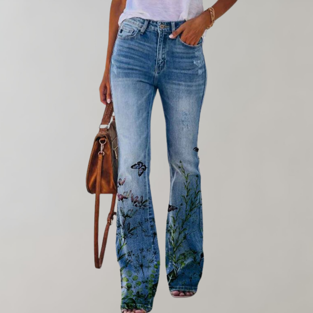 Street Wave Teresa Flared Jeans With Floral Print Unisex