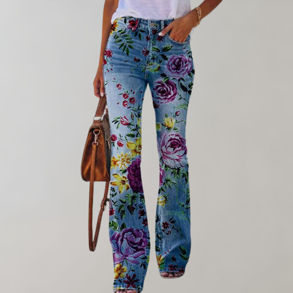 Street Wave Teresa Flared Jeans With Floral Print Unisex