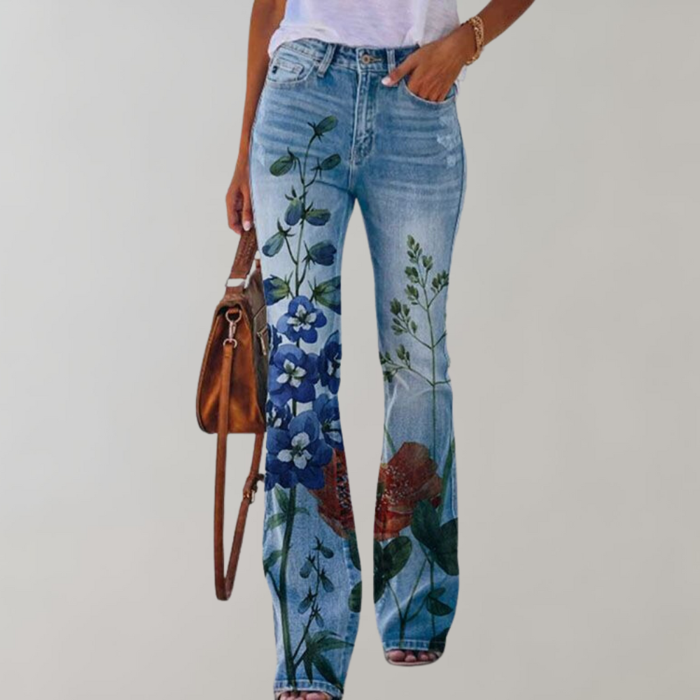 Street Wave Teresa Flared Jeans With Floral Print Unisex