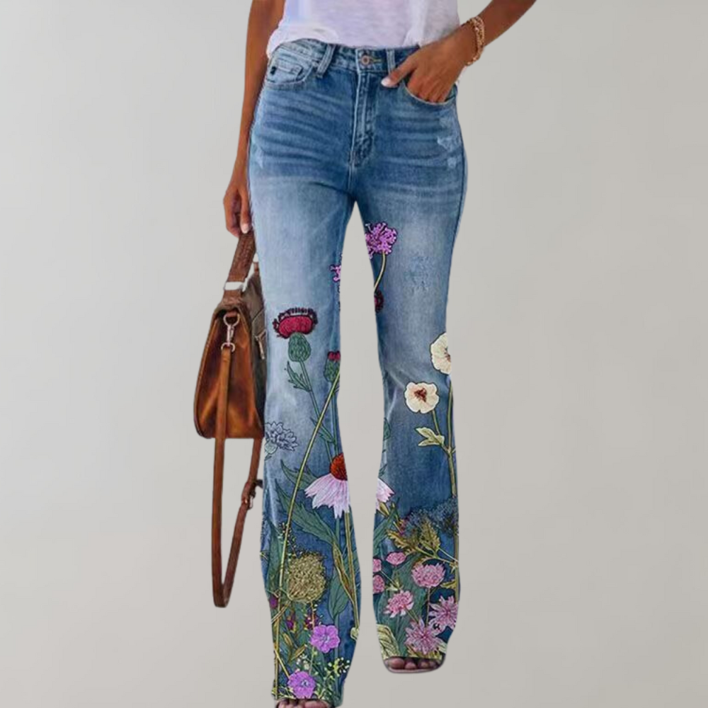 Street Wave Teresa Flared Jeans With Floral Print Unisex