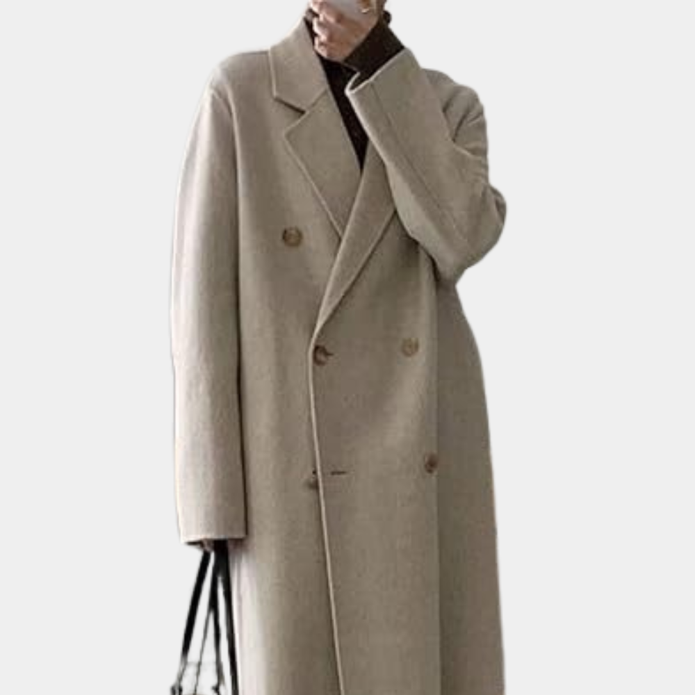 Street-wave Reversible Wool Coat for Women Belted and Double Button Winter Outerwear for Chic Comfort