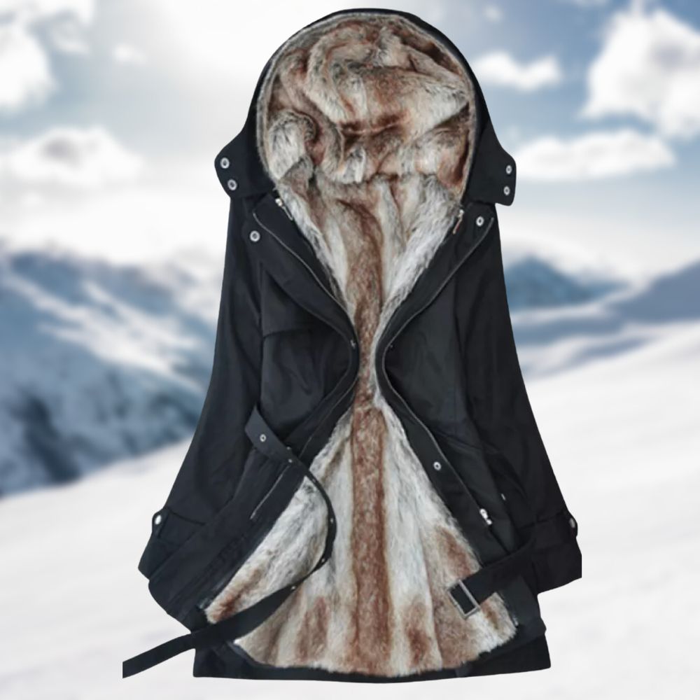 Street Wave Women Winter Coat With Adjustable Waist And Faux Fur Collar Knee Length Regular Fit For Winter Outings