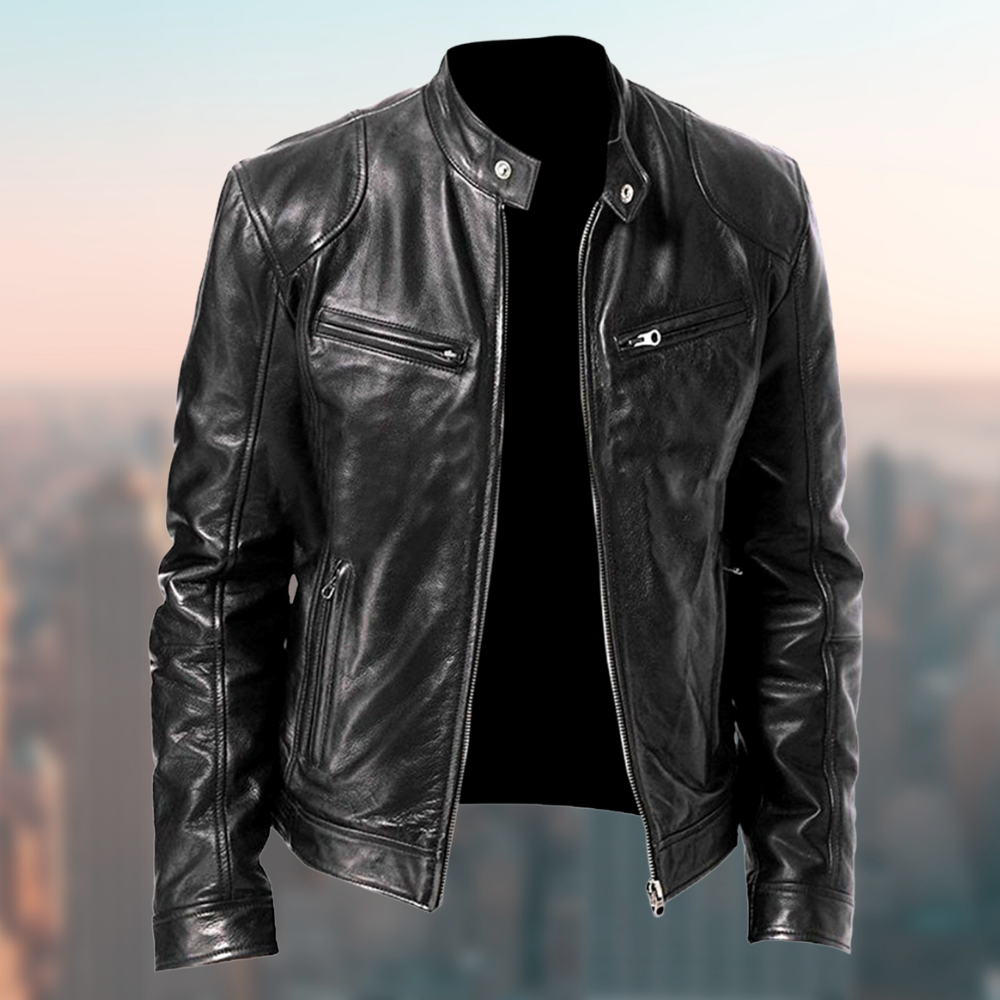 Street-wave Flair Leather Jacket For Men - Premium Faux Leather, Timeless Style, All-Season Comfort