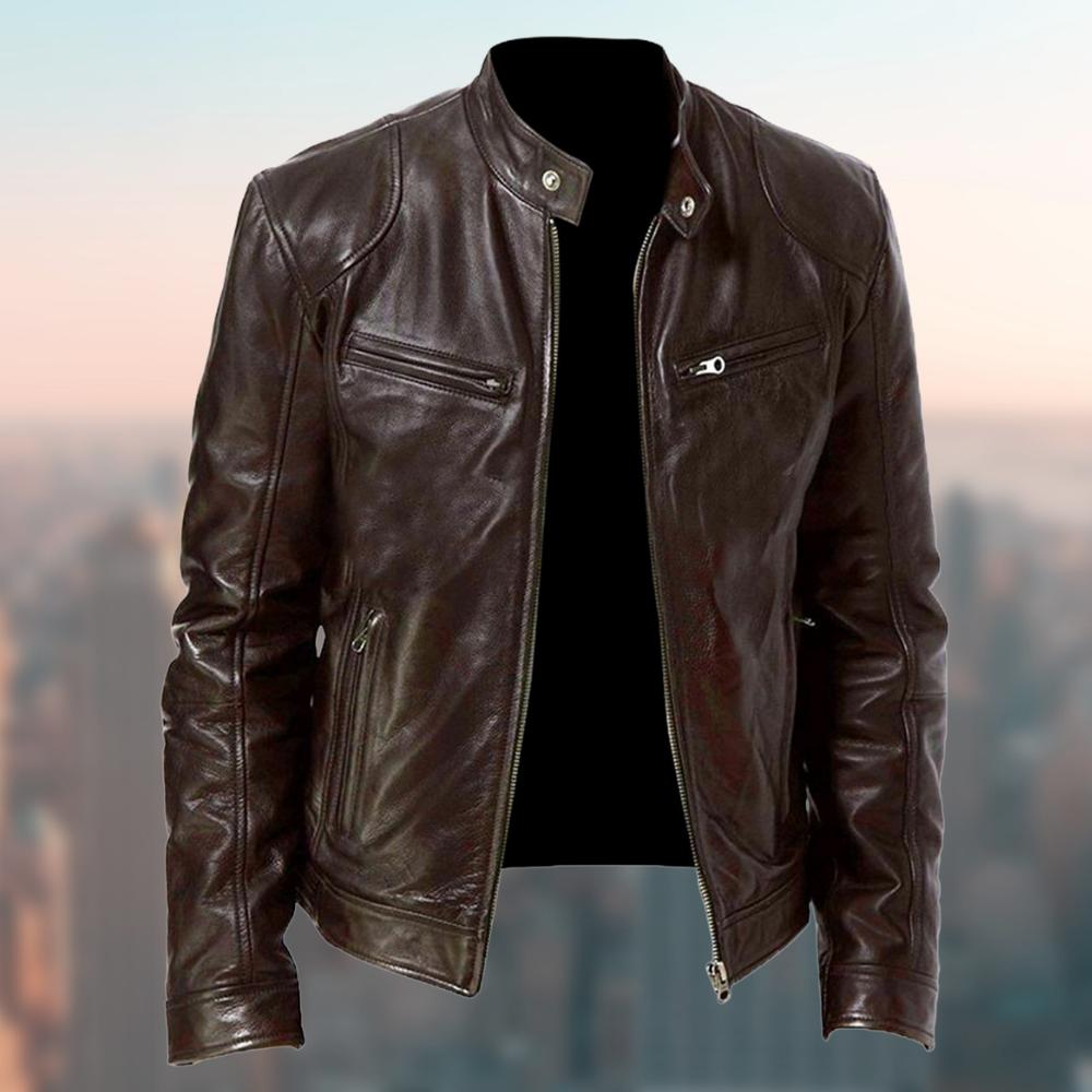Street-wave Flair Leather Jacket For Men - Premium Faux Leather, Timeless Style, All-Season Comfort