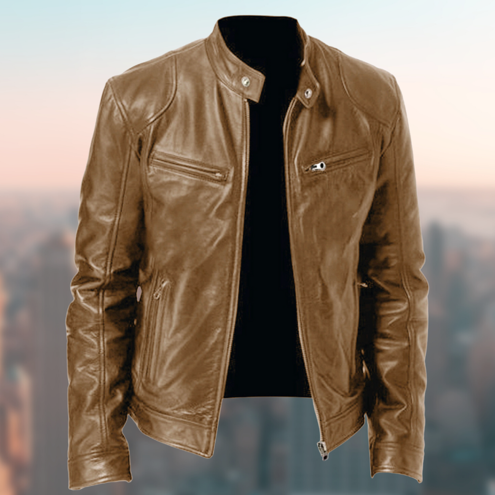 Street-wave Flair Leather Jacket For Men - Premium Faux Leather, Timeless Style, All-Season Comfort