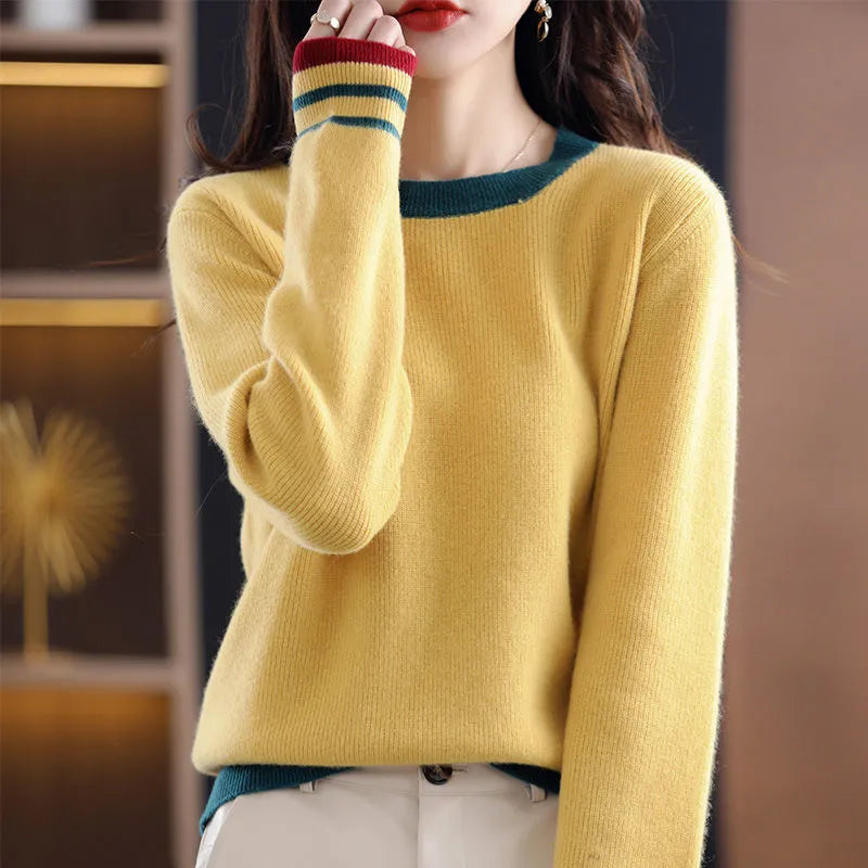 Street Wave Solid Knit Sweater For Women Soft Cozy Comfort With Elegant Colorblock Design
