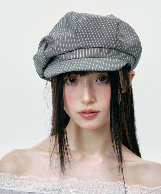 Chapeau breton octogonal à rayures grises minimaliste coréen - Street-Wave