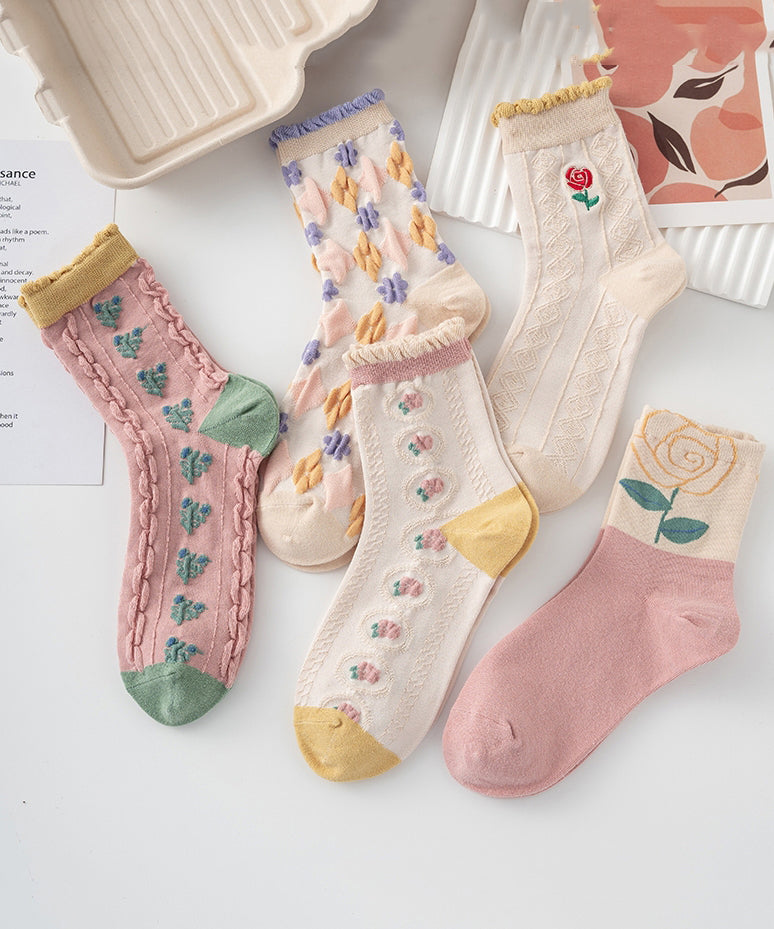 Chaussettes polyvalentes en coton jacquard à volants, version coréenne - Street-Wave