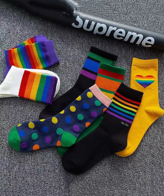 Chaussettes mi-mollet polyvalentes style sport arc-en-ciel version coréenne - Street-Wave