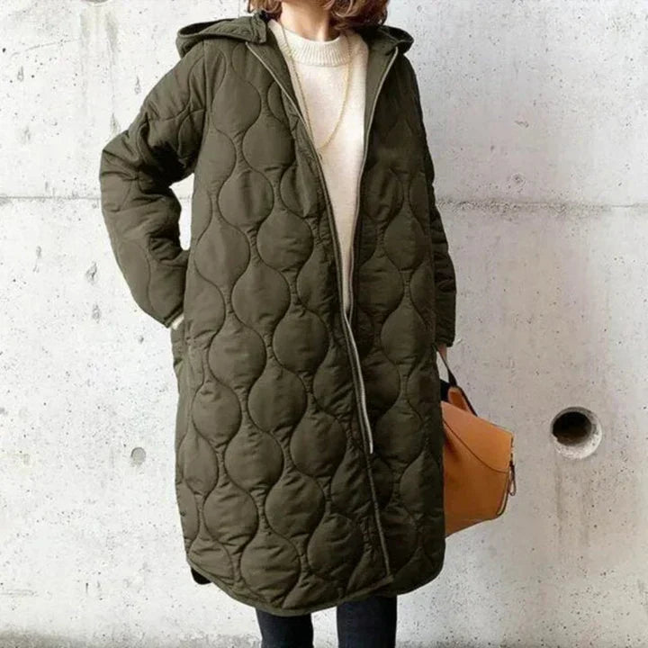 Street Wave Quilted Long Coat For Women Oversized Hooded Puffer With Zipper Warmth