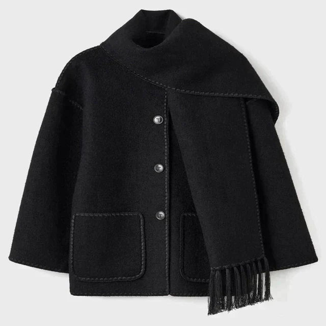 Street-wave Statement Jacket With Scarf For Modern Women Cozy Yet Chic Outerwear