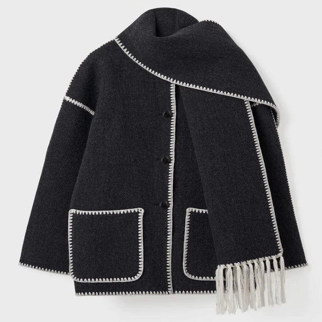 Street-Wave Oversized Fringe Jacket For Women Warm Stylish Winter Outerwear With Pockets
