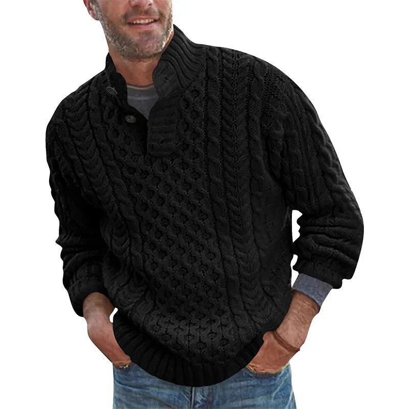 Street-wave Mens Cable Knit Sweater With Clean Hem For Office And Casual Everyday Wear