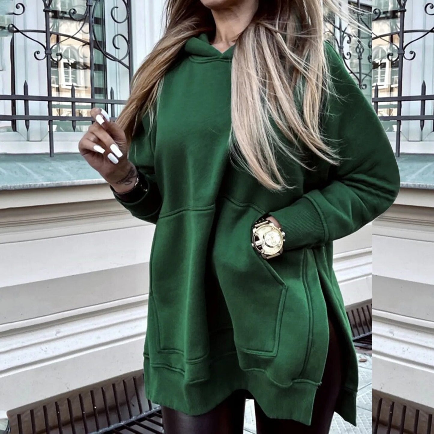 Street-Wave Hooded Sweatshirt Jacket With Side Slit For Women - Cozy Everyday Streetwear