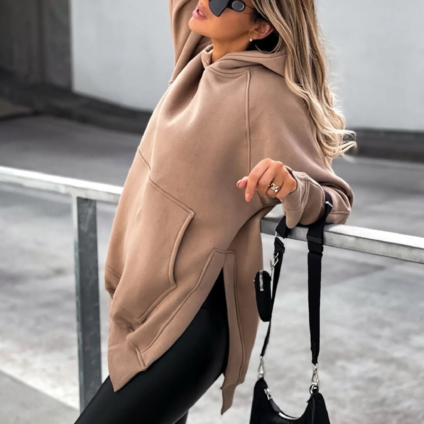 Street-Wave Hooded Sweatshirt Jacket With Side Slit For Women - Cozy Everyday Streetwear