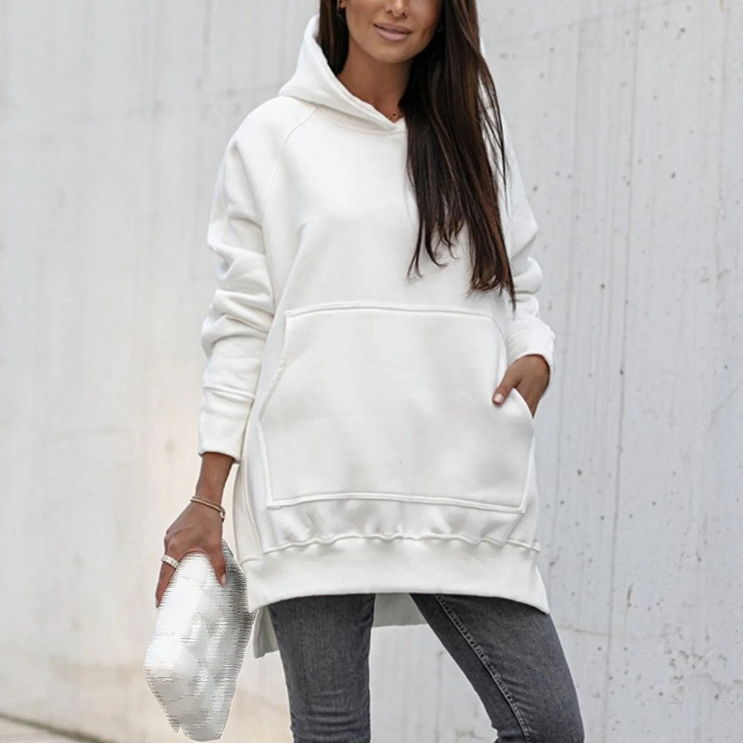 Street-Wave Hooded Sweatshirt Jacket With Side Slit For Women - Cozy Everyday Streetwear
