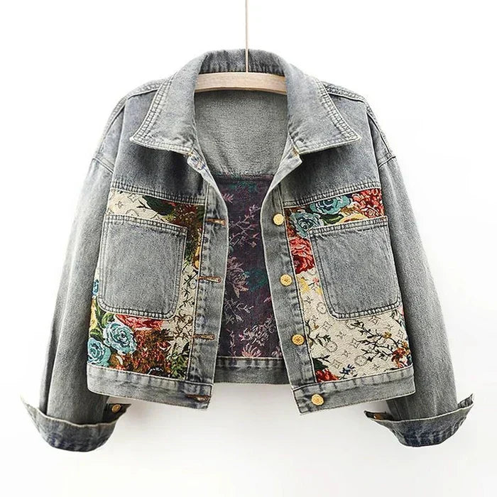 Floral Denim Jacket Boho Women Elegant Street Wave