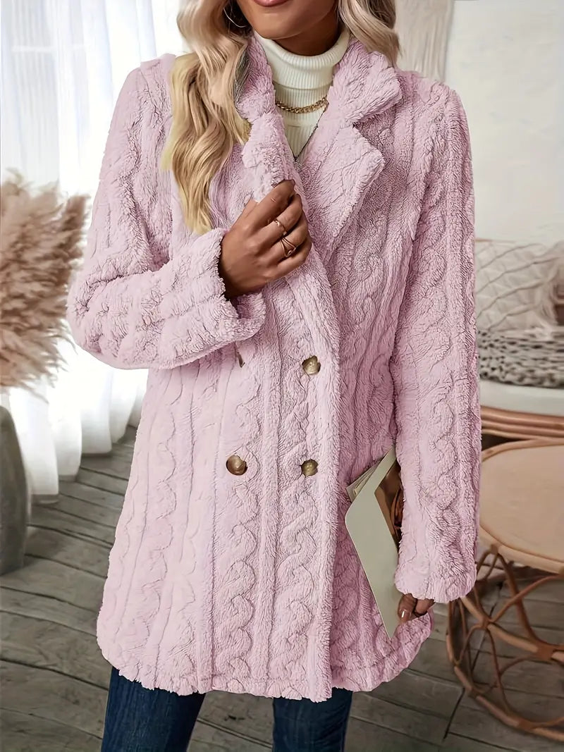 Streetwave Long Knit Coat With Lapel For Women Cozy Winter Layer Button Front Versatile Wardrobe Essential