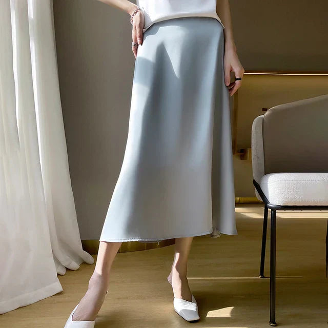 Street Wave Silk Satin Midi Skirt For Women Luxurious Elegant Evening Wear Timeless Chic
