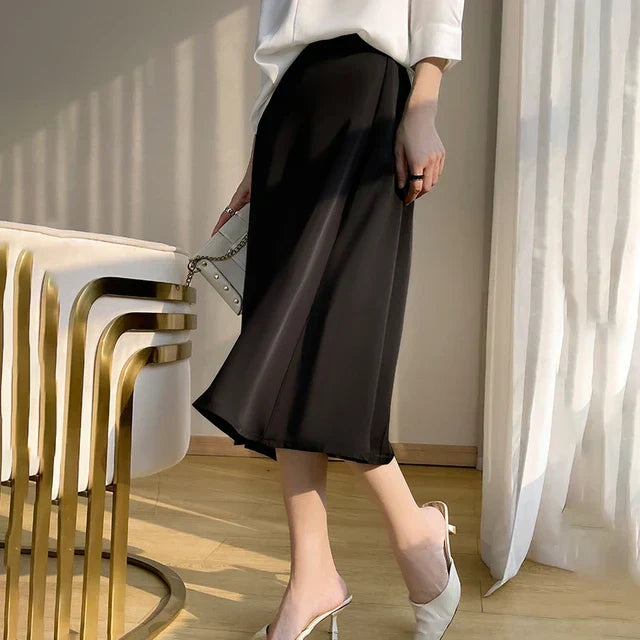 Street Wave Silk Satin Midi Skirt For Women Luxurious Elegant Evening Wear Timeless Chic